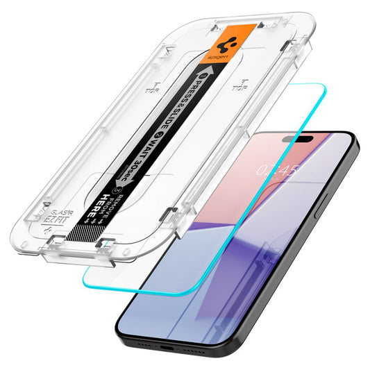 Skjermbeskyttelsesfolie Spigen GlastR EZ FIT for Apple iPhone 15 Pro Max, Herdet glass, Full lim, Sett med 2 stykker AGL06872