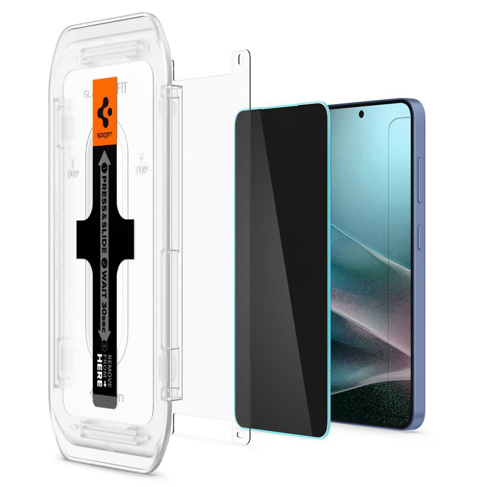 Privacy-skjermbeskyttelse Spigen GlastR EZ FIT HD for Samsung Galaxy S25 S931 / S24 S921, Herdet glass, Full lim, Sett med 2 stk