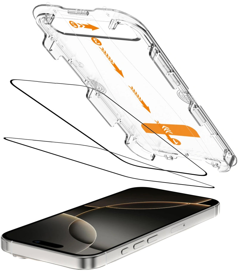 Skjermbeskytter Tech-Protect Quick Set+ for Apple iPhone 16 Pro, Herdet Glass, Full Lim, Sett med 2 stykker, Svart