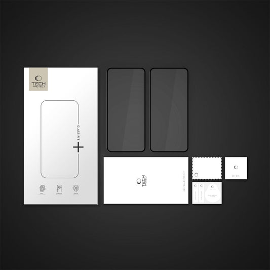 Skjermbeskytter Tech-Protect FIT+ for Motorola Moto G56, Herdet glass, Full lim, Sett med 2 stykker, 2.5D, Svart