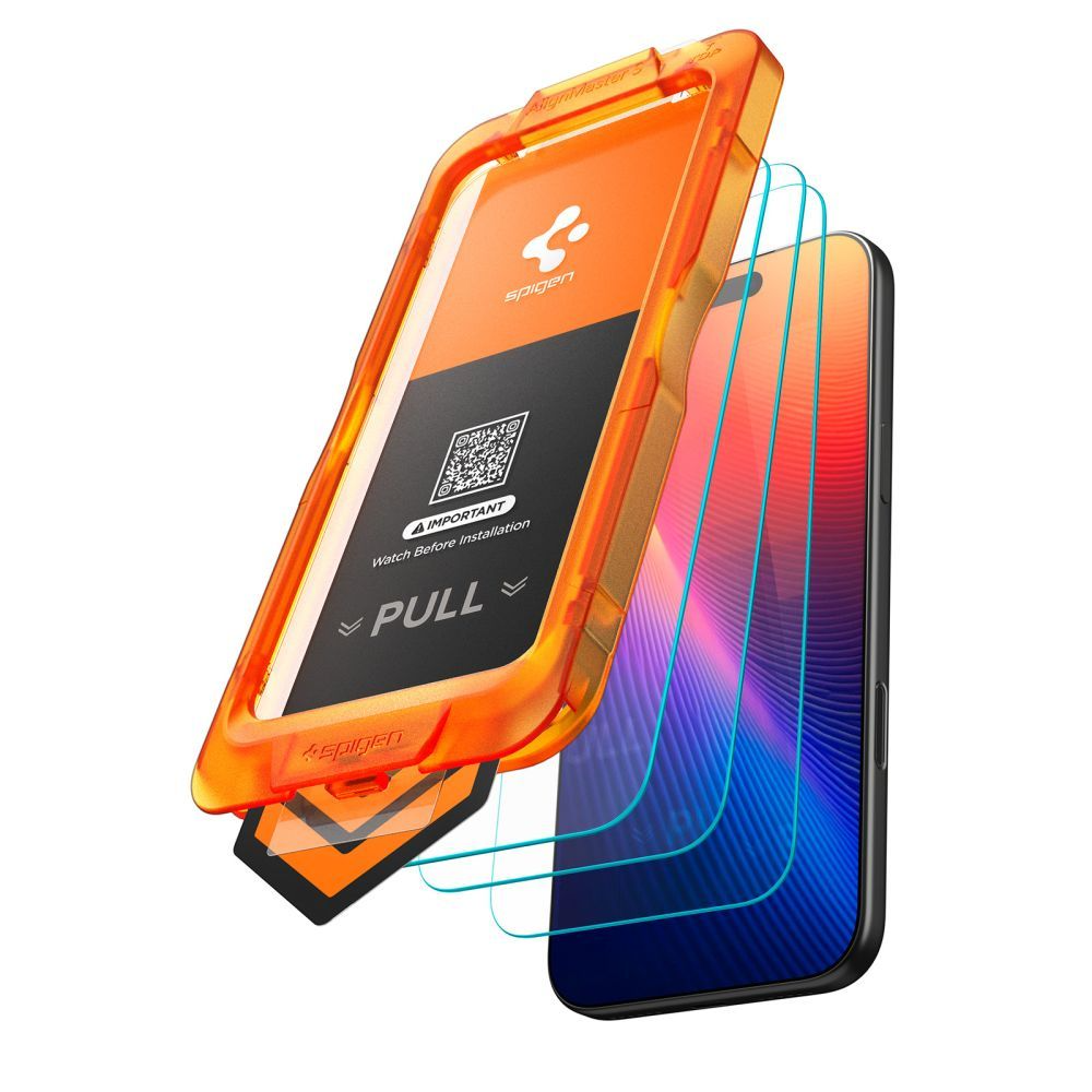 Skjermbeskytter Spigen GlastR Align Master Slim for Apple iPhone 17, Herdet glass, Full lim, Sett med 3 stykker AGL10484