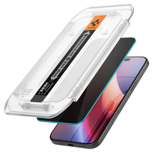 Beskyttelsesfolie for skjerm Privacy Spigen GlastR EZ FIT for Apple iPhone 17 Pro / 17 / 16 Pro, Herdet glass, Full lim, Sett med 2 stykker AGL07929