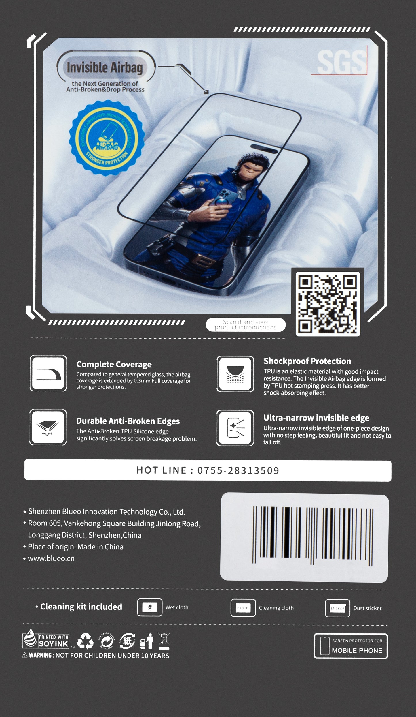 Beskyttelsesfilm Blueo Anti-broken for Apple iPhone 16 Pro Max, Herdet glass, Full lim, 5D, Svart