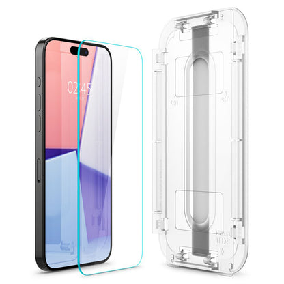 Skjermbeskyttelsesfolie Spigen GlastR EZ FIT for Apple iPhone 15 Pro Max, Herdet glass, Full lim, Sett med 2 stykker AGL06872