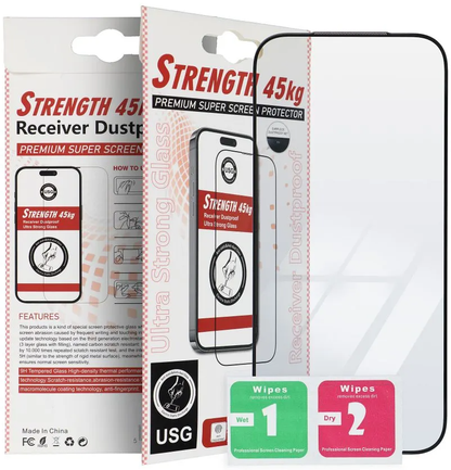 OEM Ultra Strong 45KG Skjermbeskyttelsesfilm for Apple iPhone 16 / 15, Herdet Glass, Full Lim, 2.5D, Svart