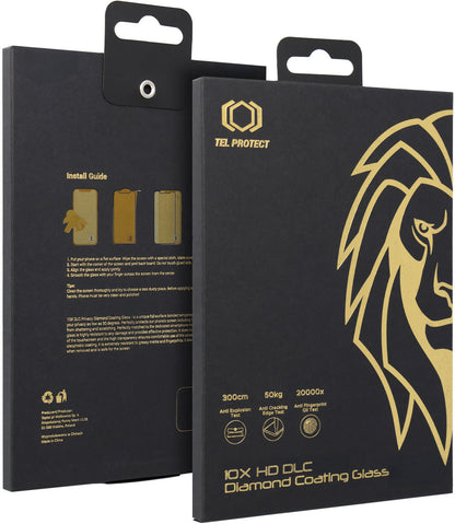Tel Protect 10X HD DLC Diamond Coating skjermbeskytter for Apple iPhone 17 / 16 Pro, herdet glass, heldekkende lim, svart