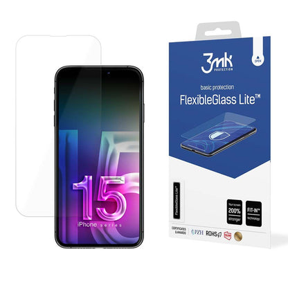 Skjermbeskyttelsesfilm 3MK FlexibleGlass Lite for Apple iPhone 15, Fleksibelt glass, Full lim