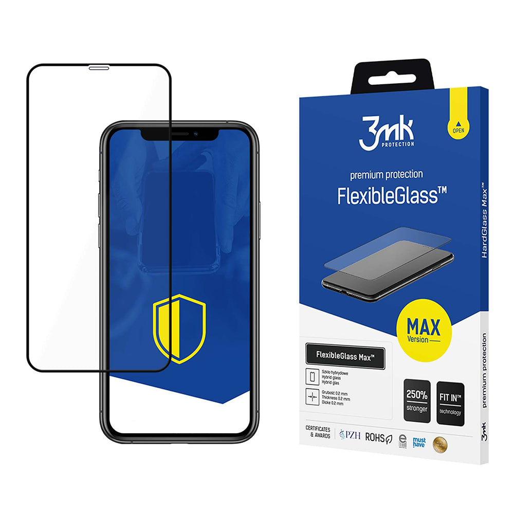 Skjermbeskyttelsesfilm 3MK FlexibleGlass Max for Apple iPhone 11 / XR, Fleksibelt glass, Full lim, Svart