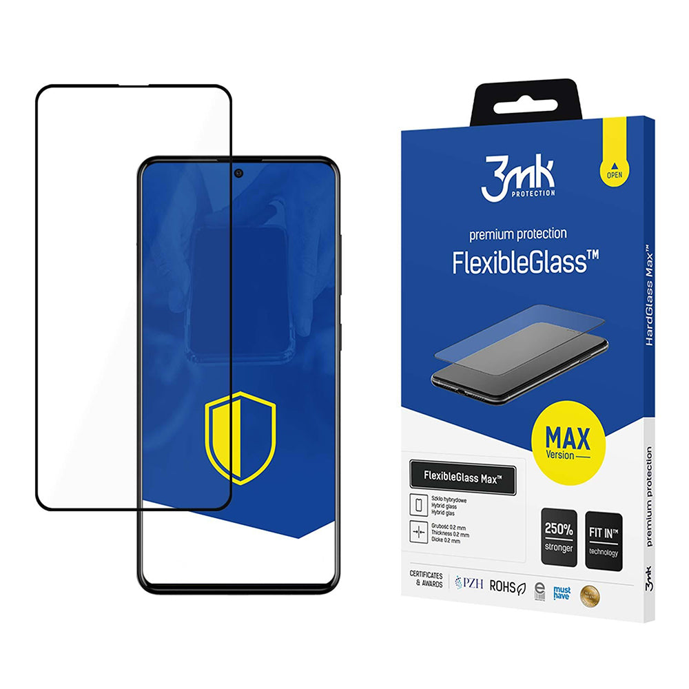 Skjermbeskyttelsesfilm 3MK FlexibleGlass Max for Samsung Galaxy A52s 5G A528 / A52 5G A526 / A52 A525, Fleksibelt glass, Full lim, Svart