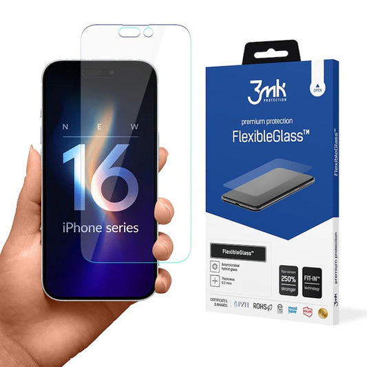 Skjermbeskyttelsesfilm 3MK FlexibleGlass for Apple iPhone 16 Pro Max, Fleksibelt glass, Full lim