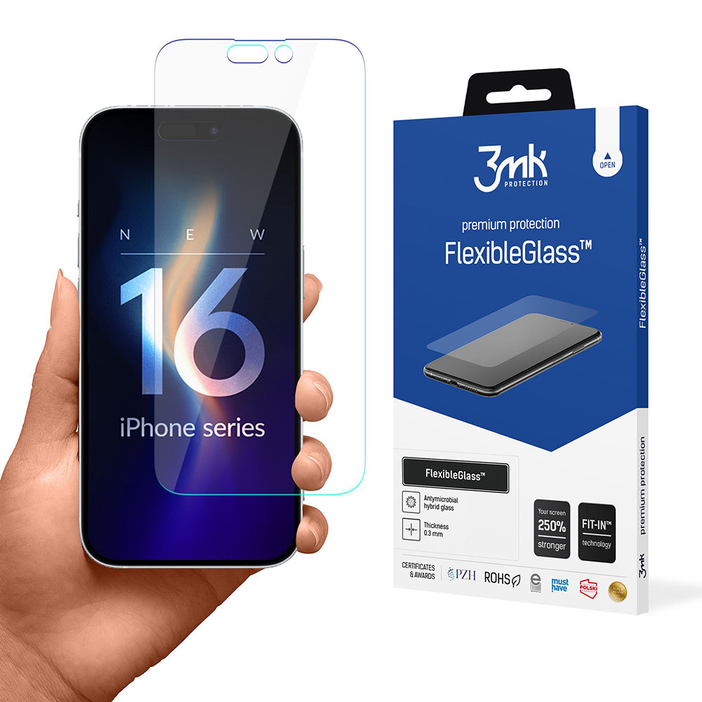 3MK FlexibleGlass skjermbeskyttelse for Apple iPhone 16 Pro, fleksibelt glass, full lim