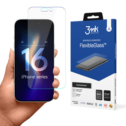 3MK FlexibleGlass skjermbeskyttelse for Apple iPhone 16 Pro, fleksibelt glass, full lim