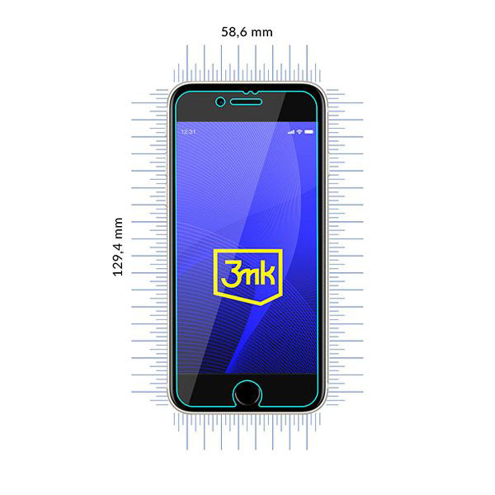 3MK FlexibleGlass skjermbeskyttelse for Apple iPhone SE (2022) / SE (2020) / 8 / 7, fleksibelt glass, full lim