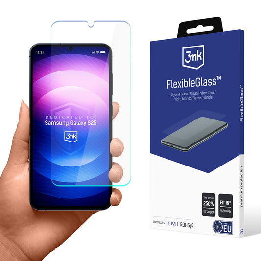 3MK FlexibleGlass skjermbeskyttelse for Samsung Galaxy S25 S931, fleksibelt glass, full lim