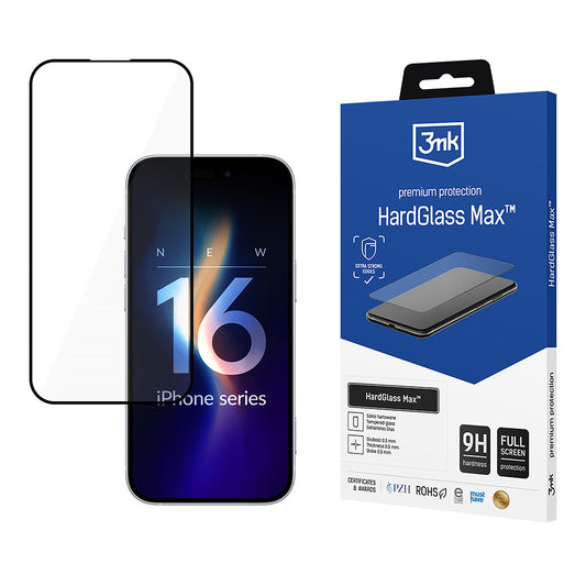 Skjermbeskyttelsesfilm 3MK HardGlass Max for Apple iPhone 16 Pro, Herdet glass, Full lim, Svart