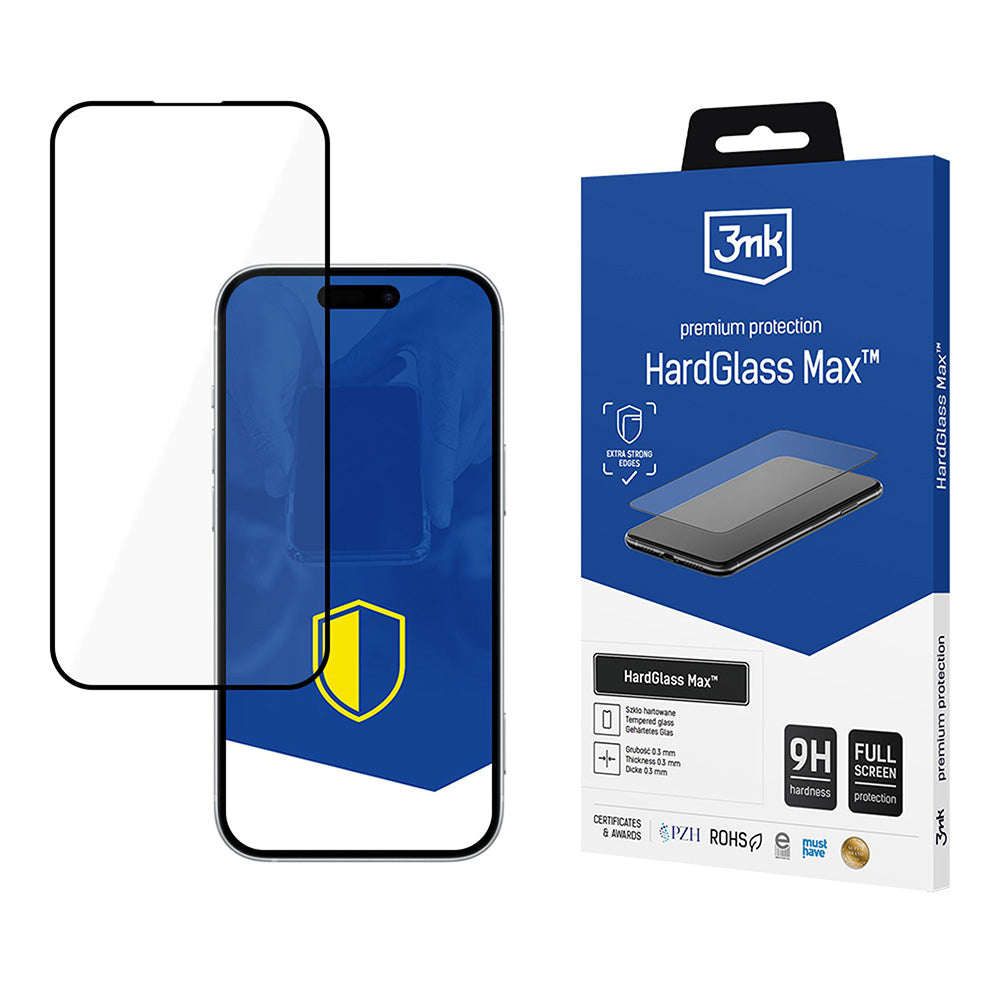 Skjermbeskytter 3MK HardGlass Max for Apple iPhone 17 Pro, Herdet Glass, Full Lim, Svart
