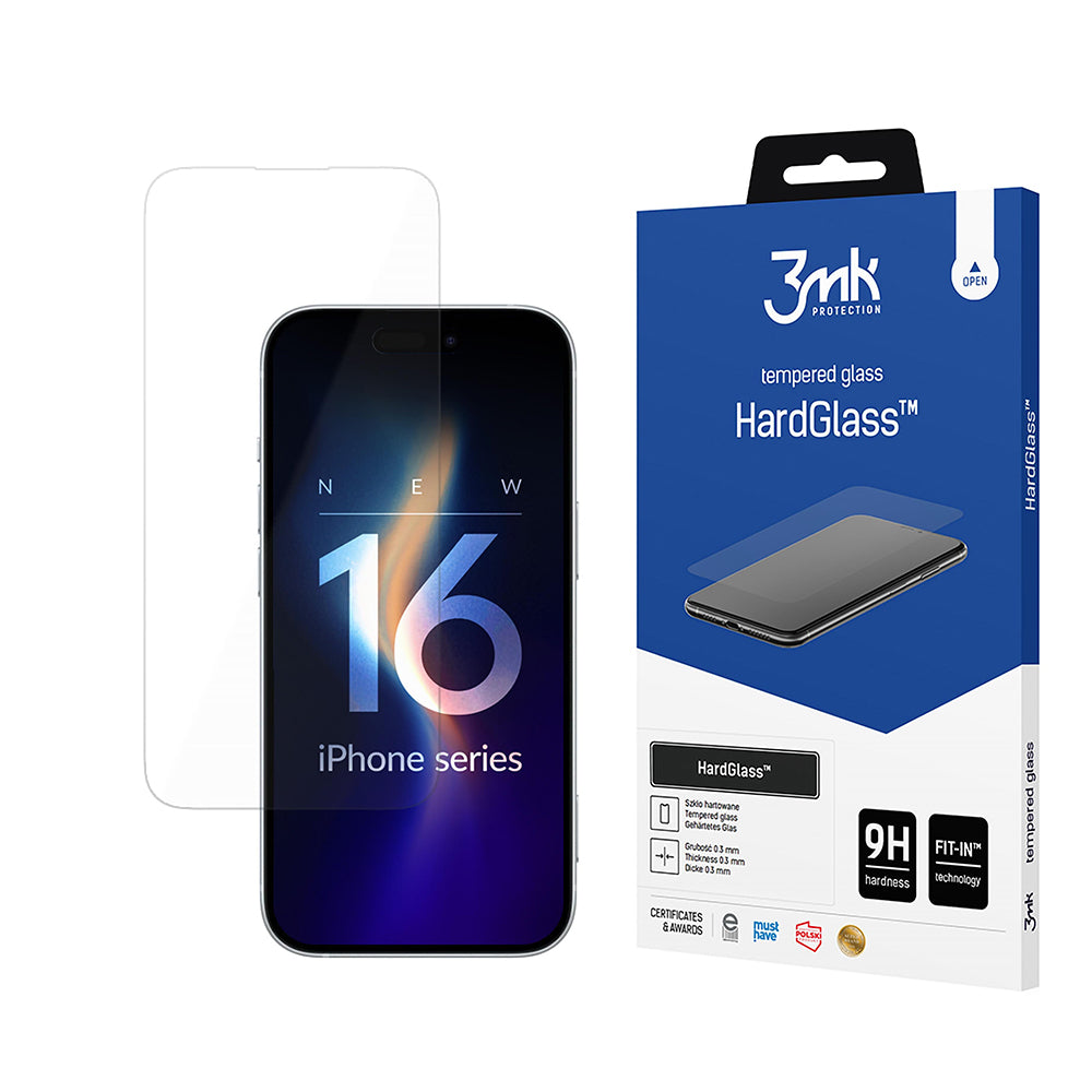 Skjermbeskyttelse 3MK HardGlass for Apple iPhone 16 Pro, Herdet glass, Full lim