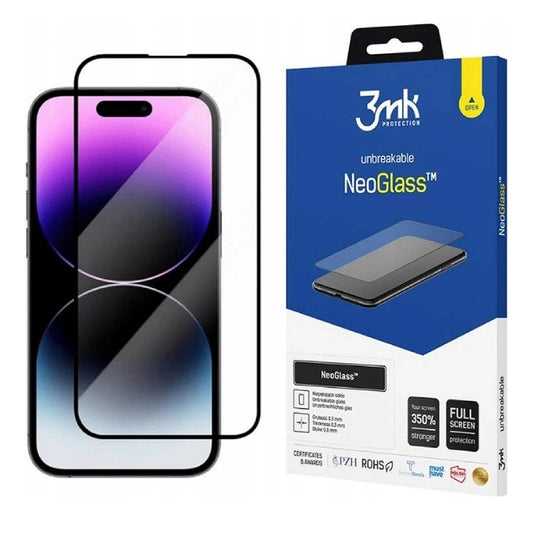 Skjermbeskyttelse 3MK NeoGlass for Apple iPhone 14 Pro Max, Herdet glass, Full lim, Svart