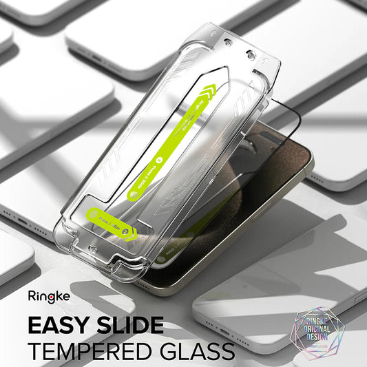 Ringke Easy Slide skjermbeskytter for Apple iPhone 16 Pro, full lim, full lim, sett med 2 stk, svart