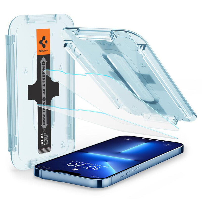 Skjermbeskytter Spigen GlastR EZ FIT for Apple iPhone 17e / 16e / 14 / 13 Pro, Herdet glass, Full lim, Sett med 2 stykker AGL03385