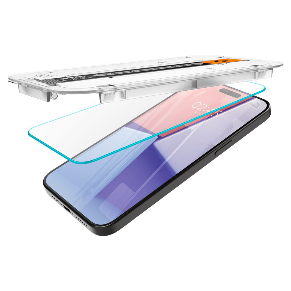 Skjermbeskyttelsesfolie Spigen GlastR EZ FIT for Apple iPhone 15 Pro Max, Herdet glass, Full lim, Sett med 2 stykker AGL06872