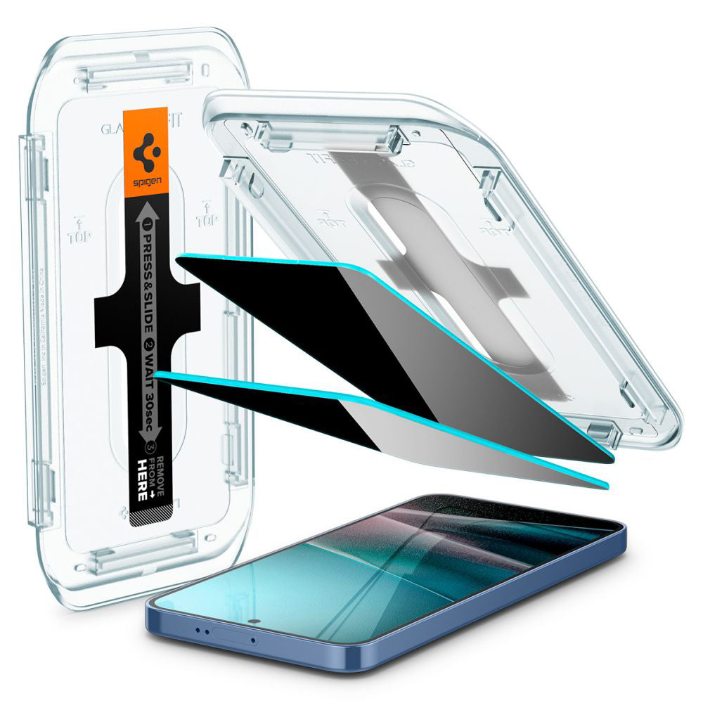 Skjermbeskytter Privacy Spigen GlastR EZ FIT HD for Samsung Galaxy S25+ S936 / S24+ S926, Herdet glass, Full lim, Sett med 2 stykker