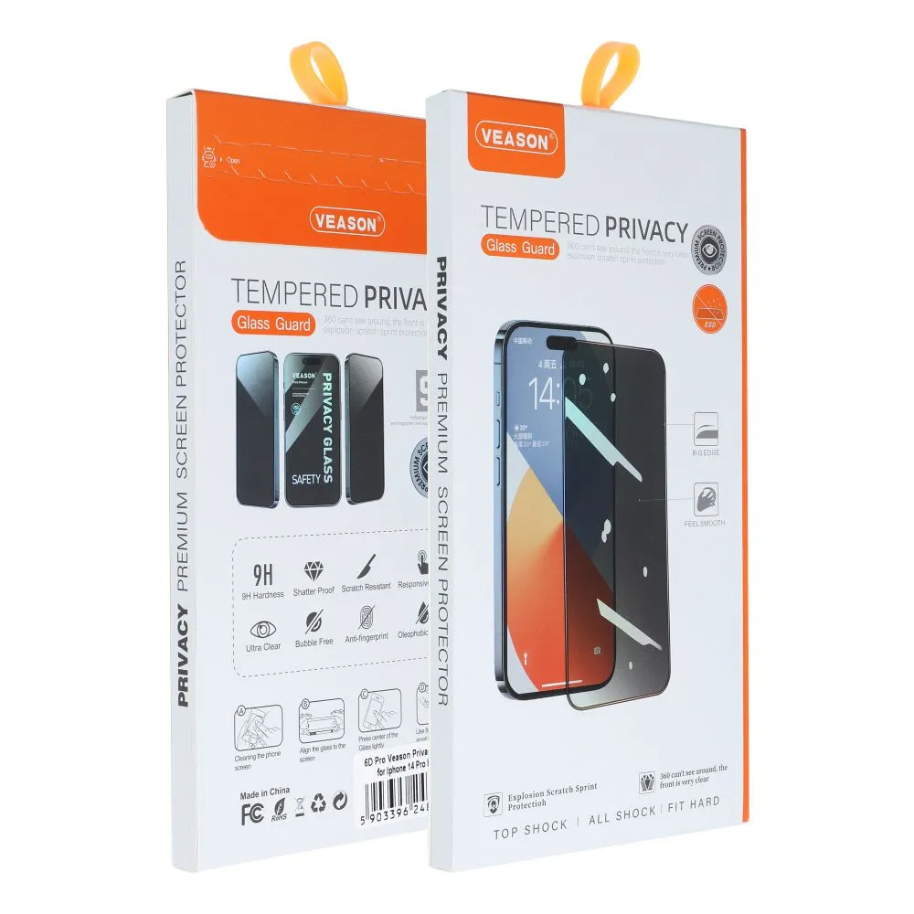 Privacy-skjermbeskyttelse Veason for Apple iPhone 12 / 12 Pro, Herdet glass, Full lim, 6D