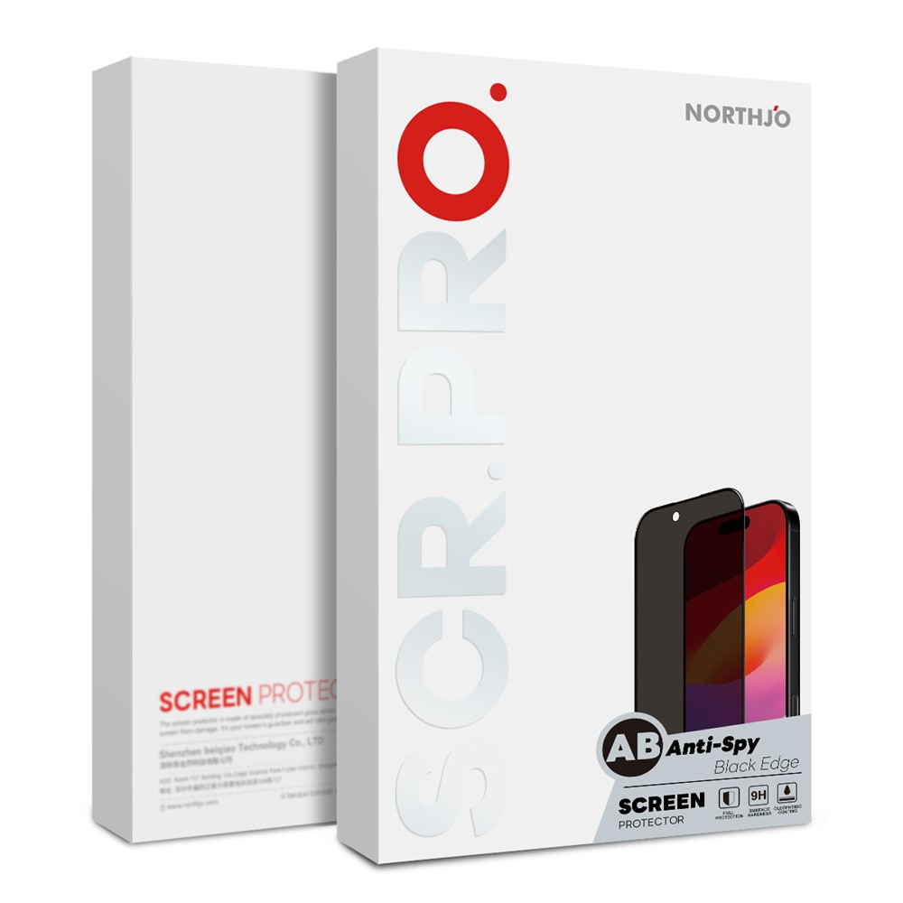 Privacy-skjermbeskytter Northjo for Samsung Galaxy S26 FE, Herdet glass, Full lim, Sett med 2 stk
