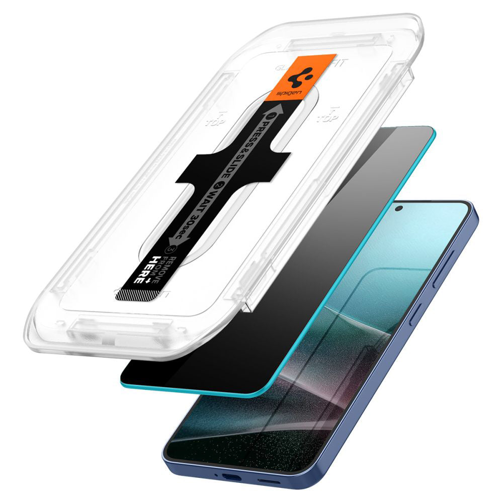 Privacy-skjermbeskyttelse Spigen GlastR EZ FIT HD for Samsung Galaxy S25 S931 / S24 S921, Herdet glass, Full lim, Sett med 2 stk