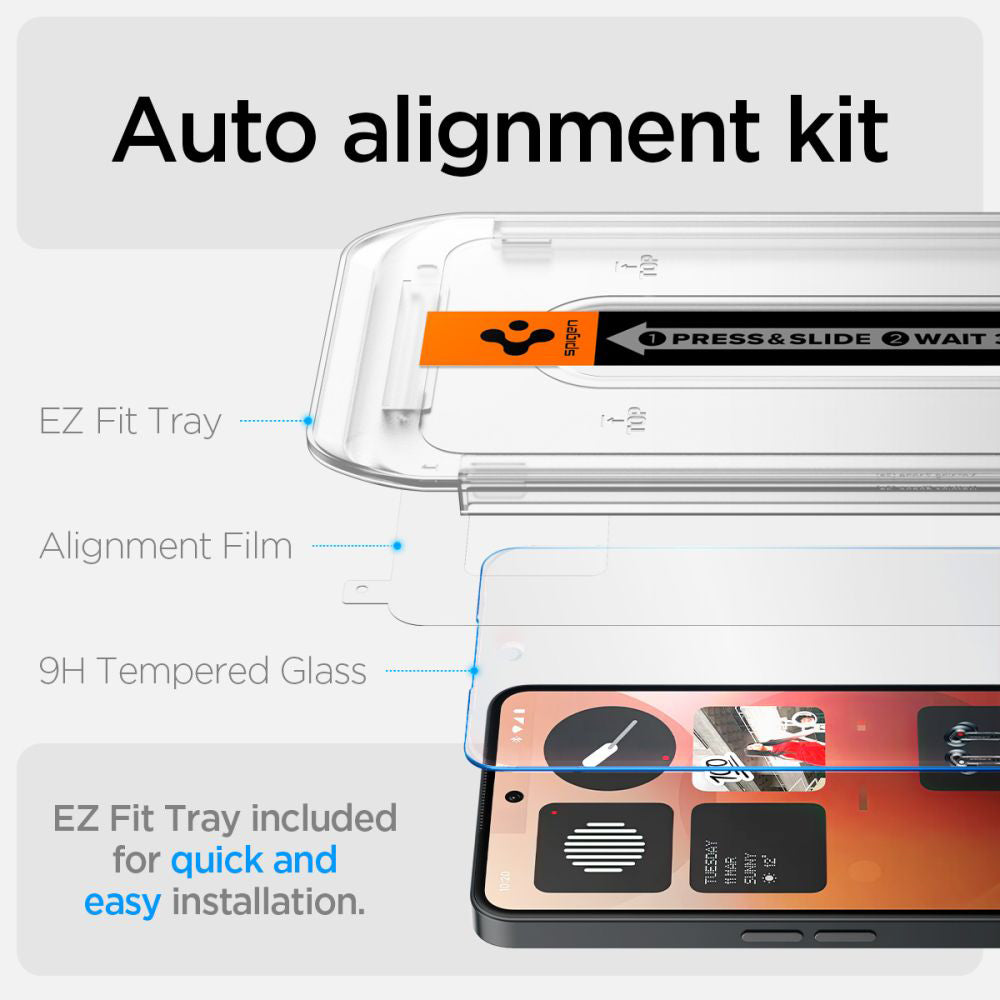 Beskyttelsesfilm Clear Spigen GlastR EZ FIT for Nothing Phone (3a) / Phone (3a) Pro, Herdet glass, Full lim AGL09429