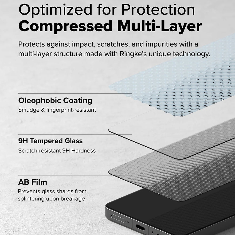 Ringke skjermbeskytter for OnePlus 13R, Herdet glass, Full lim, Sett med 2 stykker