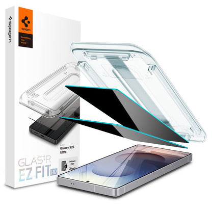 Privacy-skjermbeskytter Spigen GlastR EZ FIT HD for Samsung Galaxy S25 Ultra S938, Herdet glass, Full lim, Sett med 2 stk AGL09335