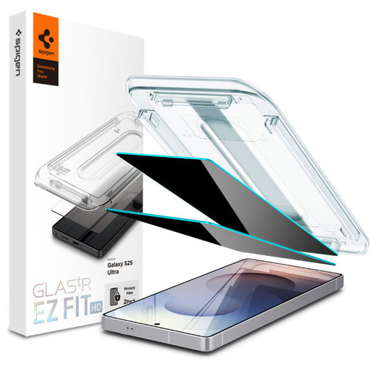 Privacy-skjermbeskytter Spigen GlastR EZ FIT HD for Samsung Galaxy S25 Ultra S938, Herdet glass, Full lim, Sett med 2 stk AGL09335