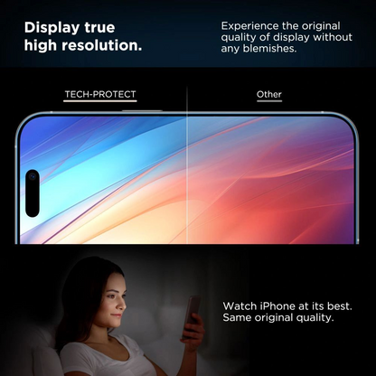 Beskyttelsesfilm for skjerm Tech-Protect Quick Set+ for Apple iPhone 17, Herdet glass, Full lim, Sett med 2 stykker, Svart