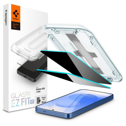 Privacy-skjermbeskyttelse Spigen GlastR EZ FIT HD for Samsung Galaxy S25 S931 / S24 S921, Herdet glass, Full lim, Sett med 2 stk