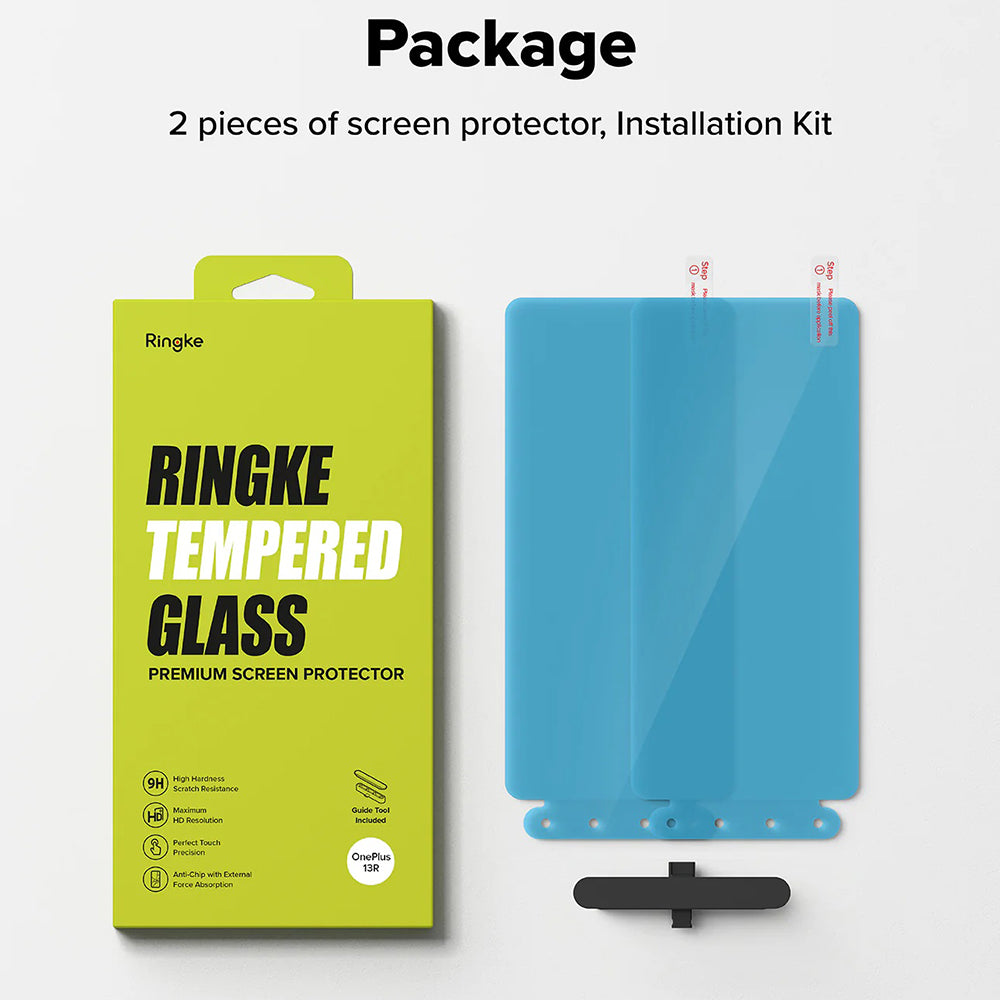 Ringke skjermbeskytter for OnePlus 13R, Herdet glass, Full lim, Sett med 2 stykker