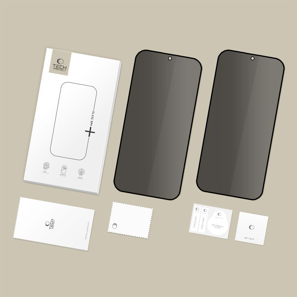Skjermbeskytter Privacy Tech-Protect Spy+ for Samsung Galaxy S26 Plus S947, Herdet glass, Full lim, Sett med 2 stykker