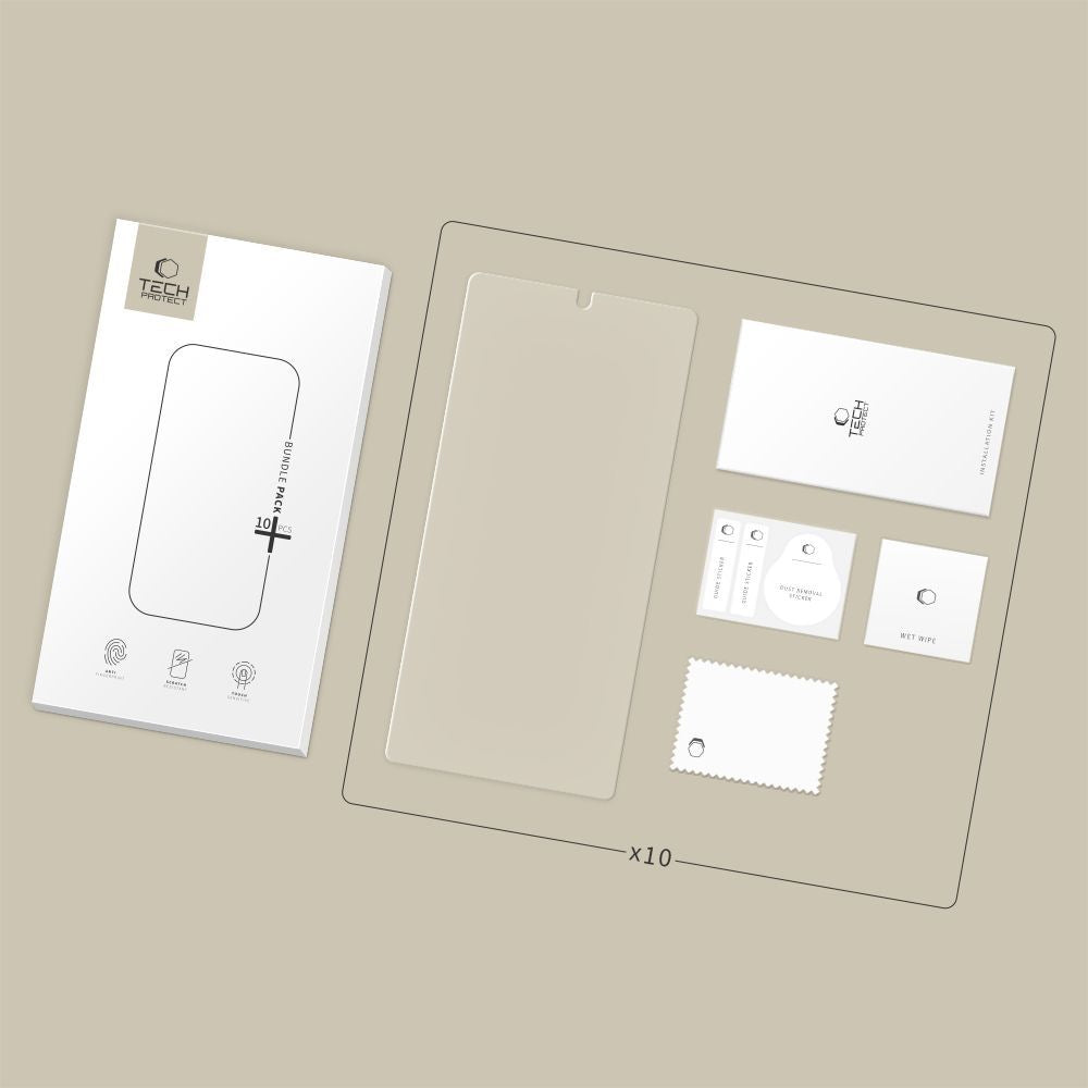 Skjermbeskytter Tech-Protect for Samsung Galaxy S25 Ultra S938, Herdet glass, Full lim, Sett med 10 stykker