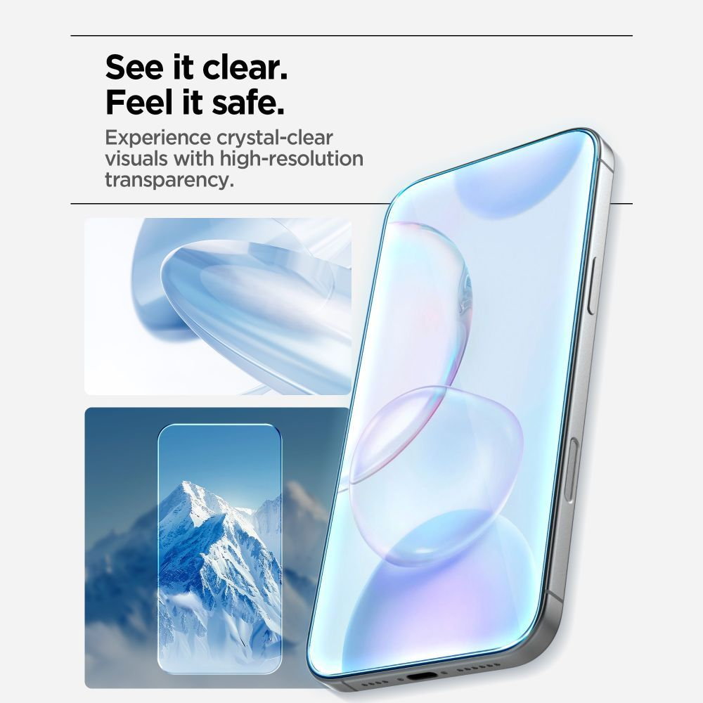Skjermbeskytter Spigen GlastR Align Master Slim for Apple iPhone 17, Herdet glass, Full lim, Sett med 3 stykker AGL10484