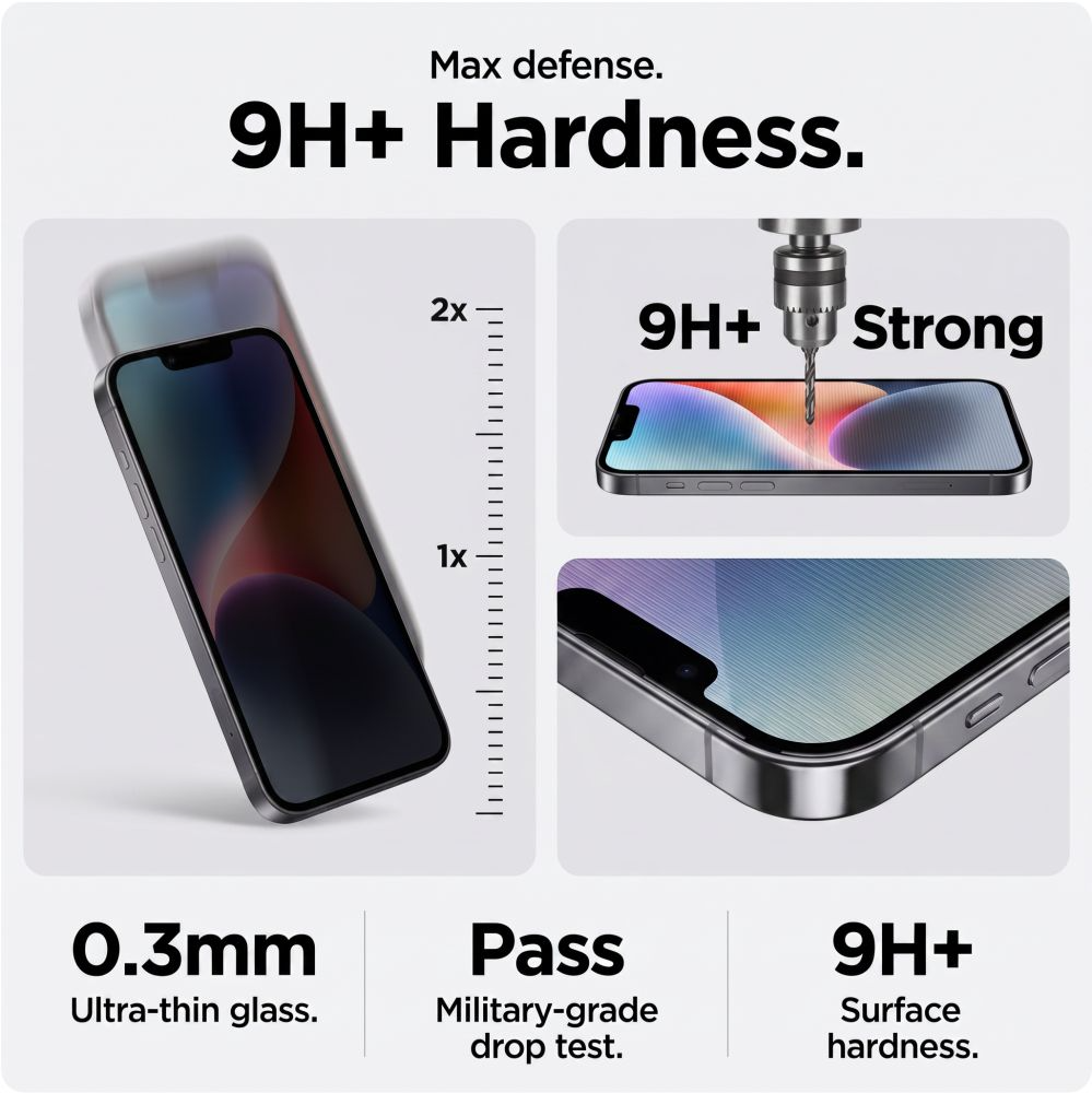 Privacy Tech-Protect OneTouch skjermbeskyttelse for Apple iPhone 18 Pro Max, Herdet glass, Full lim, Sett med 2 stk