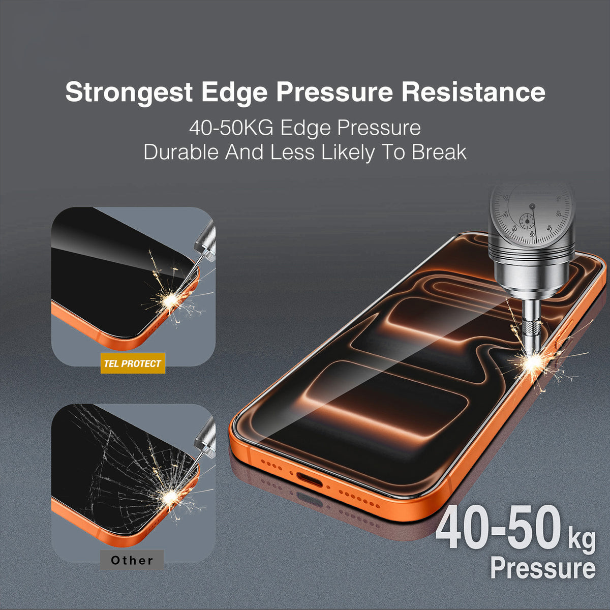 Tel Protect 10X HD DLC Diamond Coating skjermbeskytter for Apple iPhone 17 / 16 Pro, herdet glass, heldekkende lim, svart