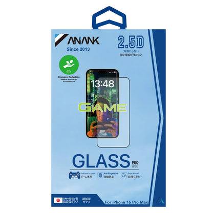 Anank 1X Forsterket Anti-fingeravtrykk Skjermbeskytter for Apple iPhone 16 Pro Max, Herdet Glass, Full Lim, 2.5D, Svart