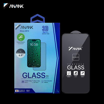 Anank 3X Forsterket Usynlig Skjermbeskytter for Apple iPhone 16 Pro, Herdet Glass, Full Lim, 3D, Svart