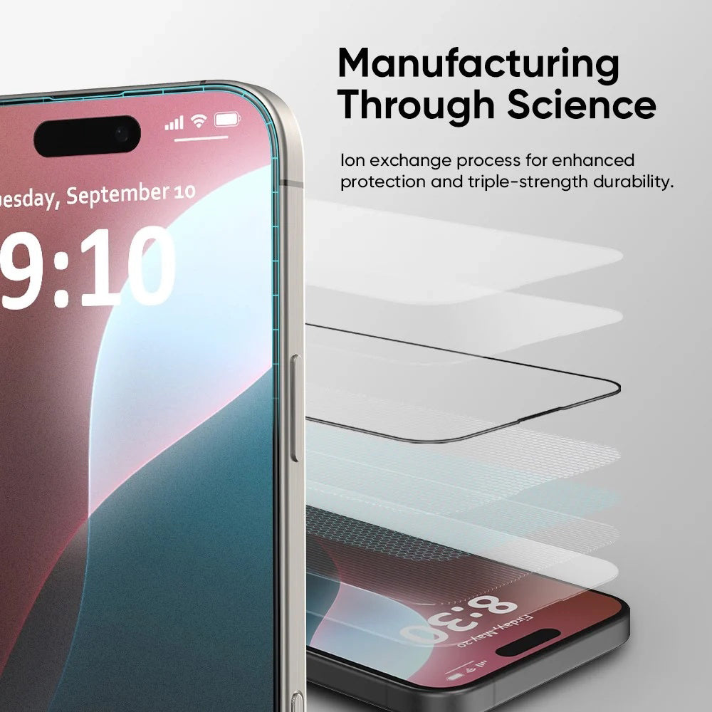 Skjermbeskytter Anank 5X Forsterket Usynlig for Apple iPhone 17 Pro, Herdet Glass, Full Lim, 3D, Svart