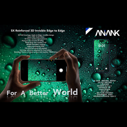 Skjermbeskytter Anank 5X Forsterket Usynlig for Apple iPhone 17, Herdet Glass, Full Lim, 3D, Svart