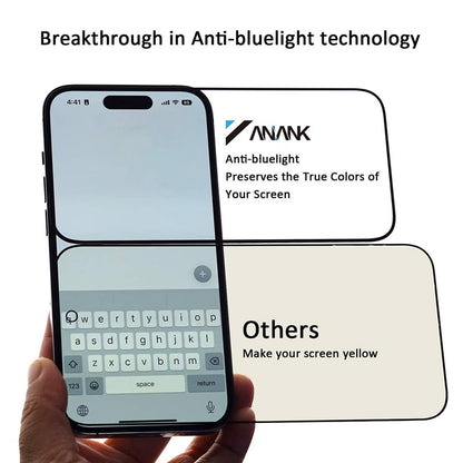 Anti Blue Light Skjermbeskyttelse Anank 3X Forsterket for Apple iPhone 16, Herdet Glass, Full Lim, 2.5D, Svart