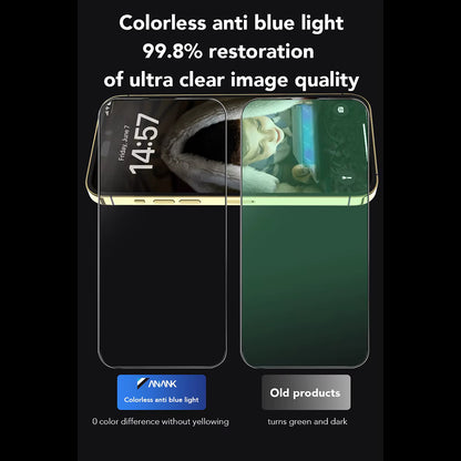 Anti Blue Light Skjermbeskyttelse Anank 3X Forsterket for Apple iPhone 16, Herdet Glass, Full Lim, 2.5D, Svart