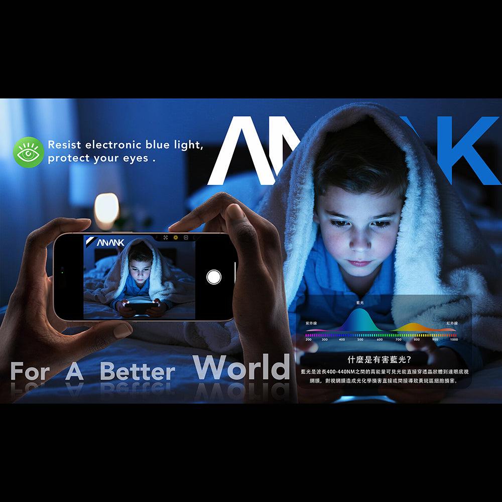Skjermbeskytter Anti Blue Light Anank 5X Forsterket for Apple iPhone 17 Pro Max, Herdet Glass, Full Lim, 2.5D, Svart
