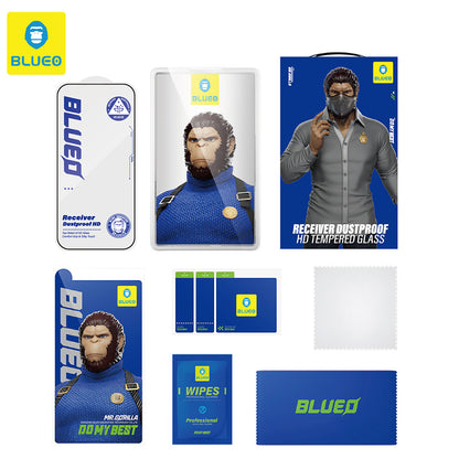 Blueo Anti-Dust HD Skjermbeskytter for Apple iPhone 14 Pro, Herdet Glass, Full Lim, Svart