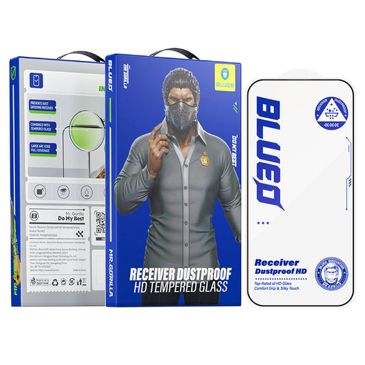 Blueo Anti-Dust HD skjermbeskyttelsesfilm for Apple iPhone 17 Pro / 17 / 16 Pro, Herdet glass, Full lim, Svart